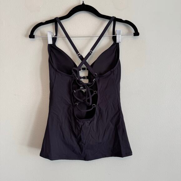 Bleu Rod Beattie Tankini Top Womens 6 Black Lattice Front Strappy Padded Cups - Picture 3 of 9